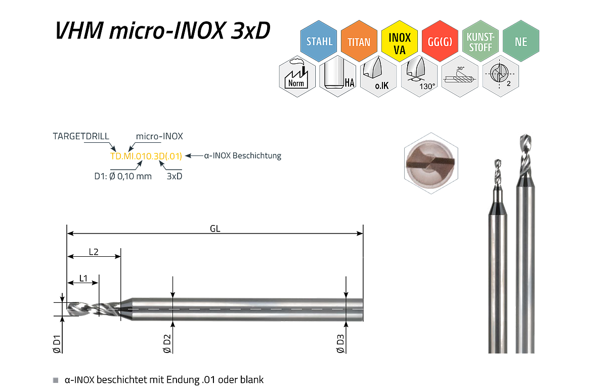 TARGETDRILL micro-INOX 3xD bis 12xD